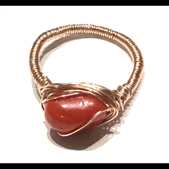 Natural Red Mediterranean Coral Cabochon Ring - Picture 3 of 5